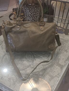 Valentina Italian Leather Vintage Bag Crossbody Purse Olive Green